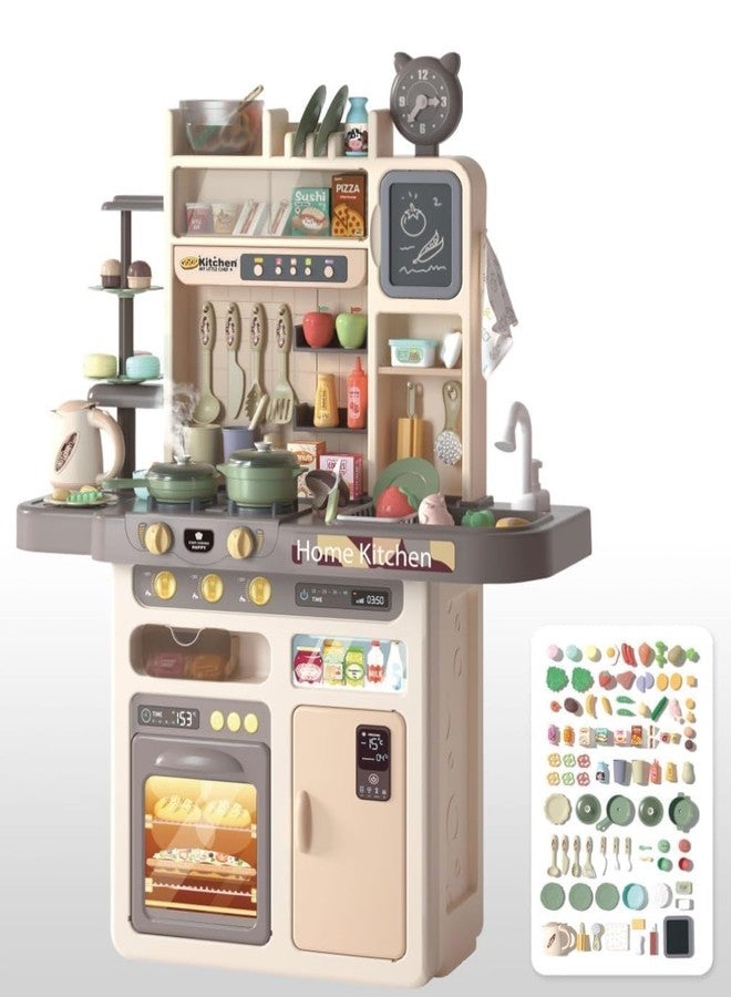 GIPTOC 87-Piece Big Kitchen Play Set for Kids | Real Steam, Lights & Sound | Flowing Water Sink & Accessories | Pretend Cooking Toy (Color May Vary) - Image 3